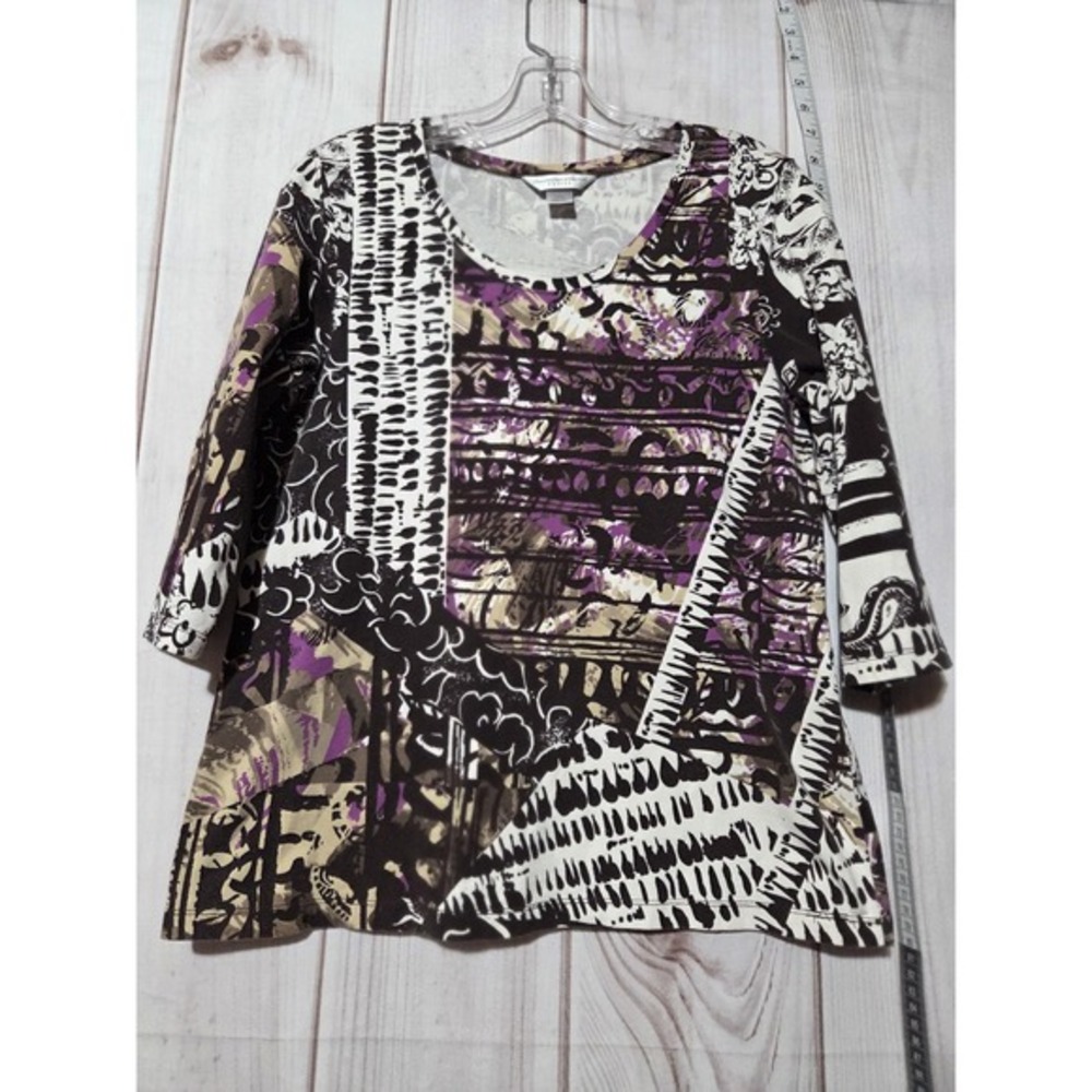 Christopher & Banks Petite Medium Purple Abstract Print‎ 3/4 Sleeve Top P/M